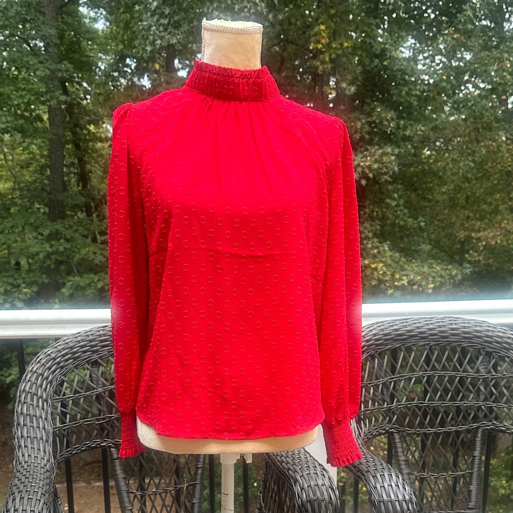 LOFT Vibrant Red Textured Blouse